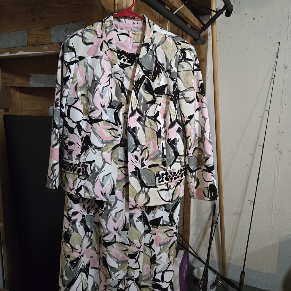 Kasper Pink and Black Floral Blazer and Dress Set